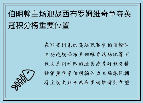 伯明翰主场迎战西布罗姆维奇争夺英冠积分榜重要位置