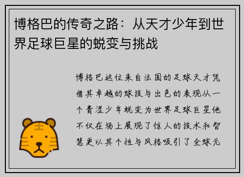 博格巴的传奇之路：从天才少年到世界足球巨星的蜕变与挑战